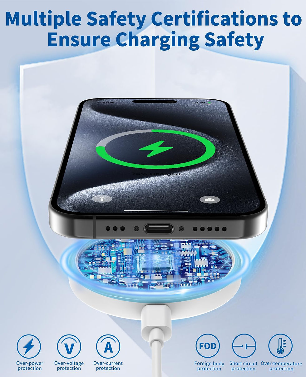 Thumbnail: Magnetic Wireless Charger for iPhone 16 Series, 15W with Power Adapter