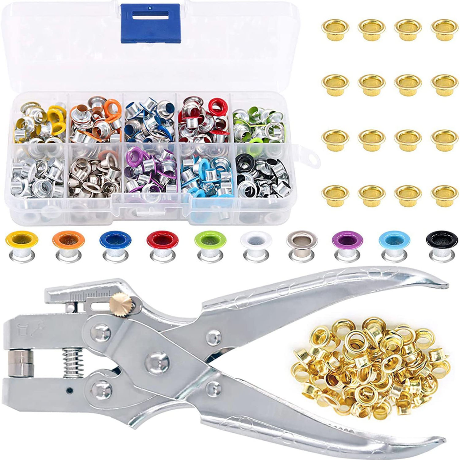 Eyelet Hole Punch Pliers, Pliers Kit 3/16 in(5mm) Grommet Multicolor Eyelets