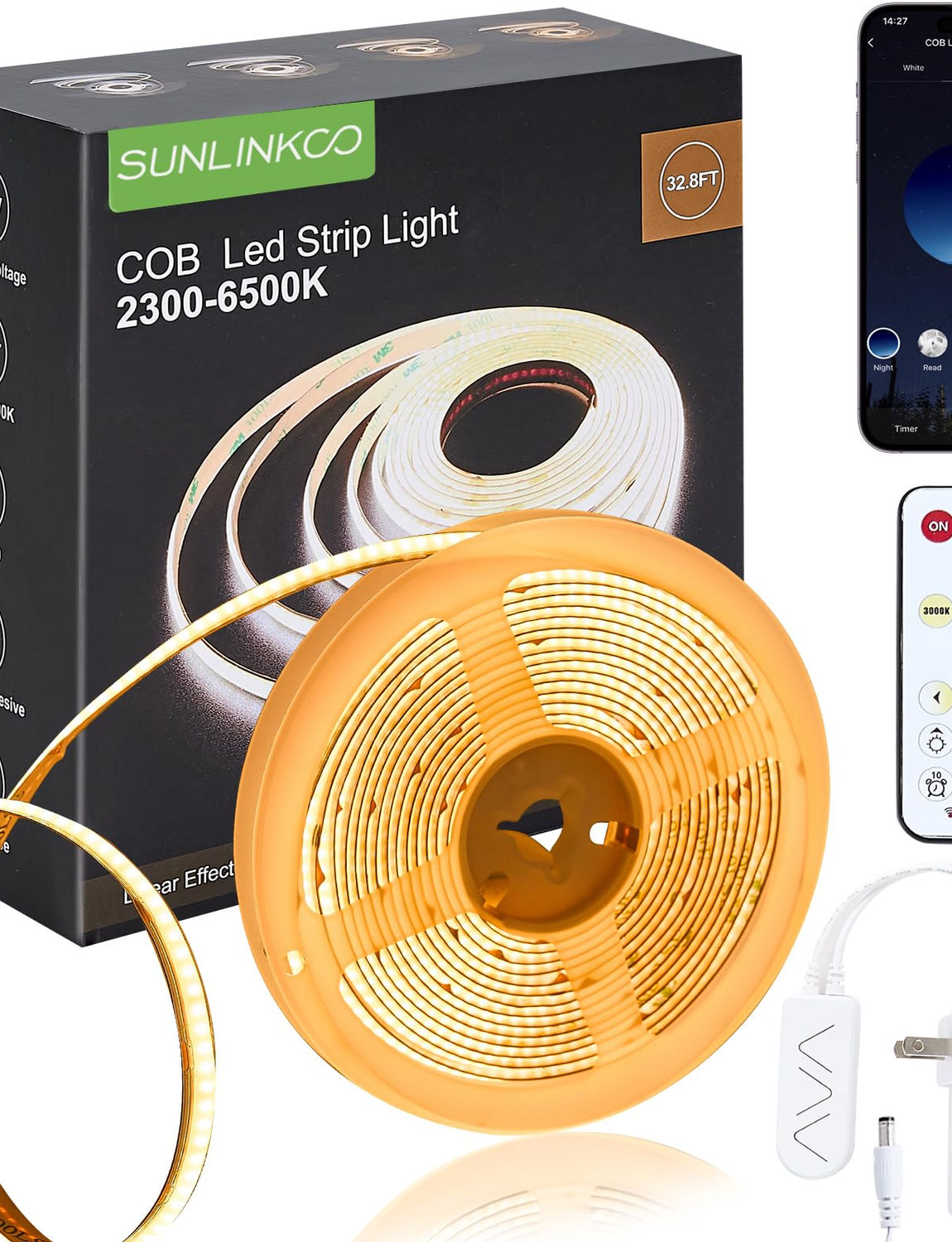 COB LED Strip CCT Tunable, DC Cuttable Light 16.4ft, Dimmable White LED