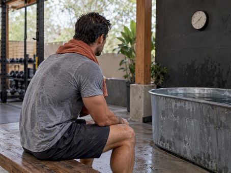 Athlete waiting beside a cold plunge