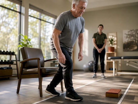 Senior completing a clinical mobility assessment