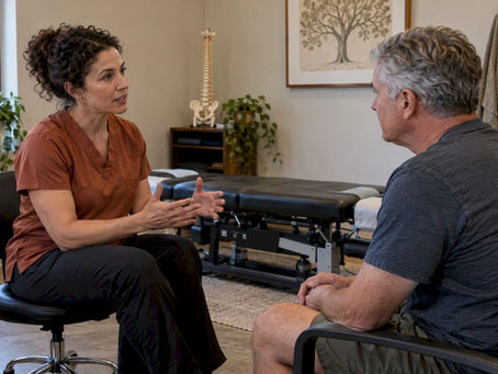 Chiropractor and patient discussing visit schedule
