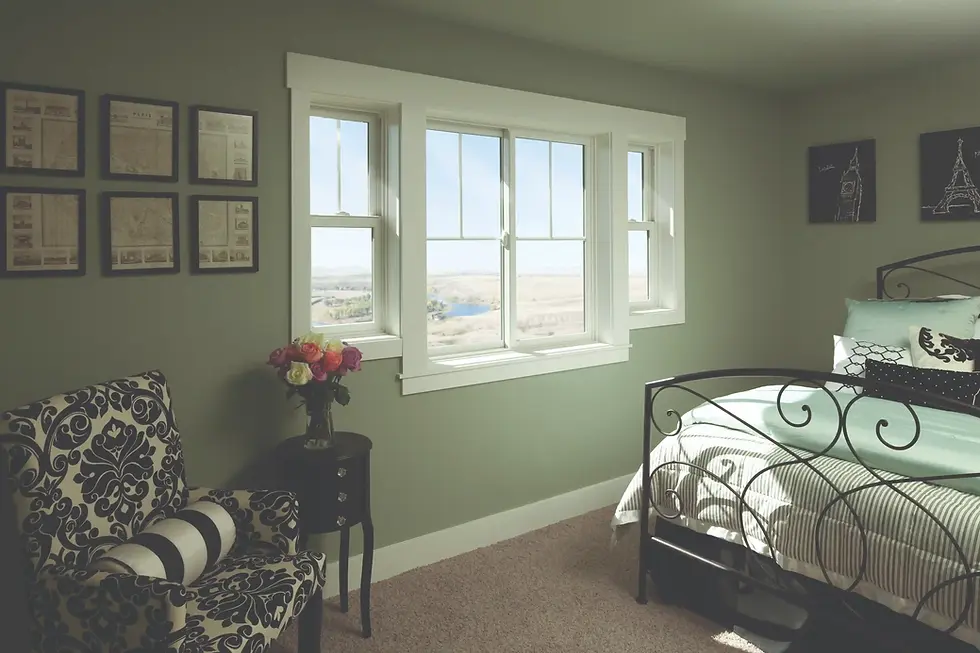 Bedroom with large window and view