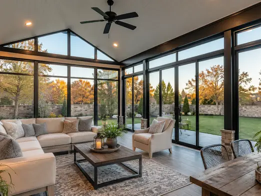 Energy-efficient 4-season sunroom in Texas with insulated windows for year-round comfort