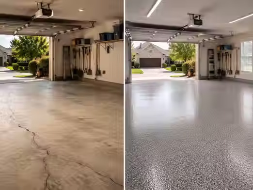 Garage floor coating protecting cracked concrete garage floor in Plano