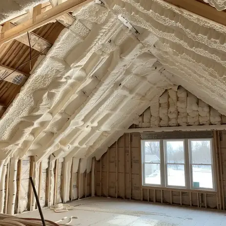 Spray foam insulation installed in attic