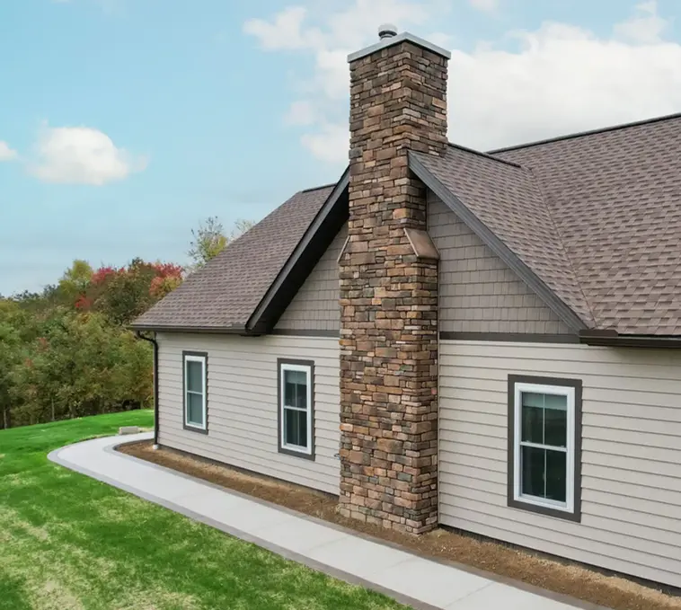 Stone chimney and house exterior