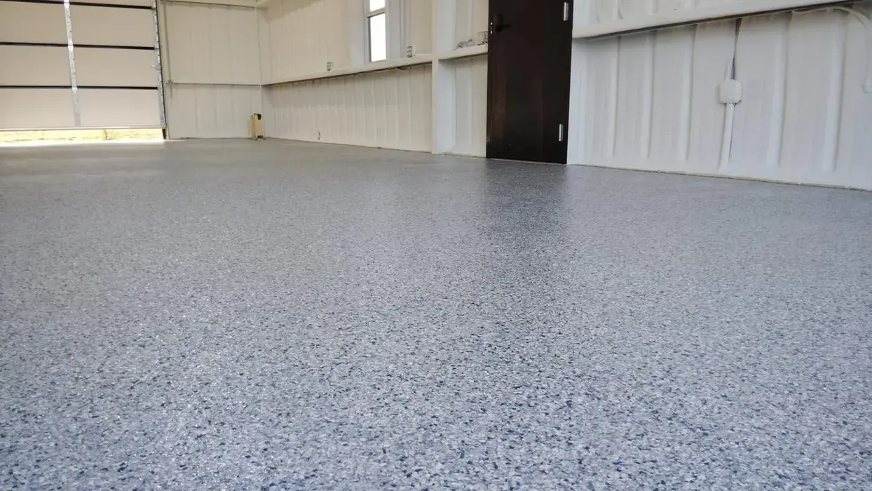 New garage floor with gray epoxy coating