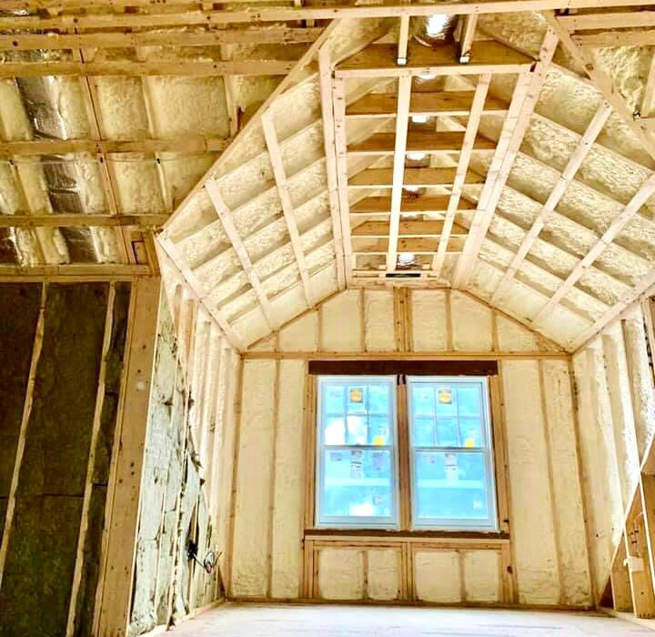 Spray foam insulation installed in new home construction