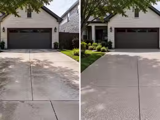 Residential driveway upgraded with durable outdoor concrete coatings featuring a UV-resistant and slip-resistant finish.