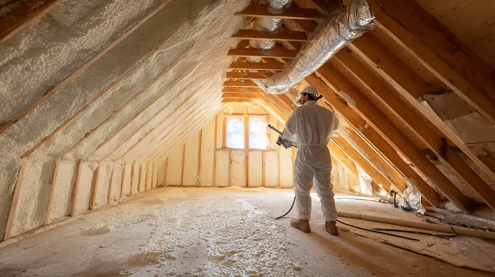 Spray foam insulation being applied in a home attic