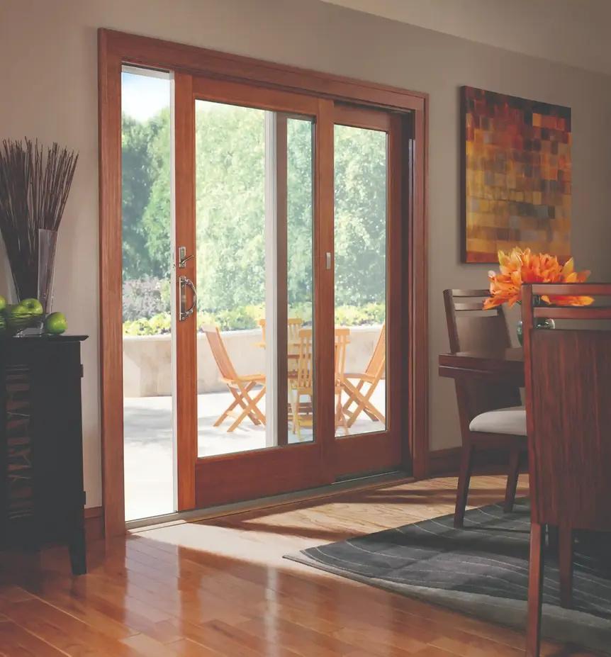 Sliding glass patio door installed in dining room