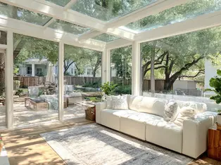 Beautiful all-season sunroom attached to a modern Texas home.