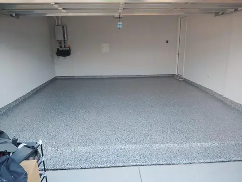 Newly installed gray epoxy garage floor
