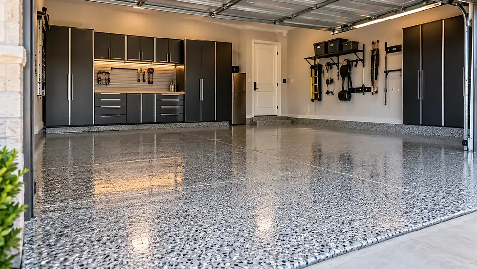 Durable garage floor coating installed on a residential concrete garage floor
