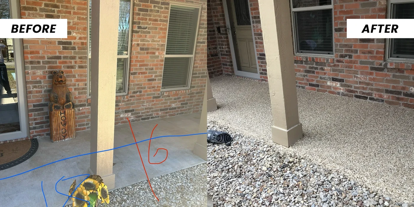 Porch makeover: Before & After.  Concrete coating transformation.