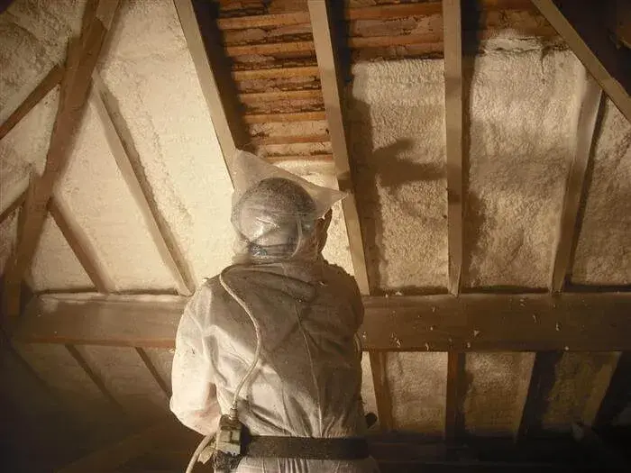 Spray foam insulation installation in attic