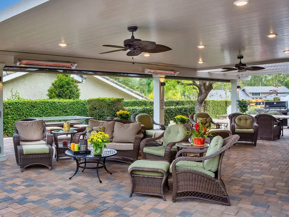 Relaxing patio furniture under covered structure