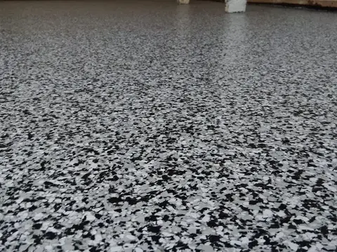 Gray and black speckled epoxy floor