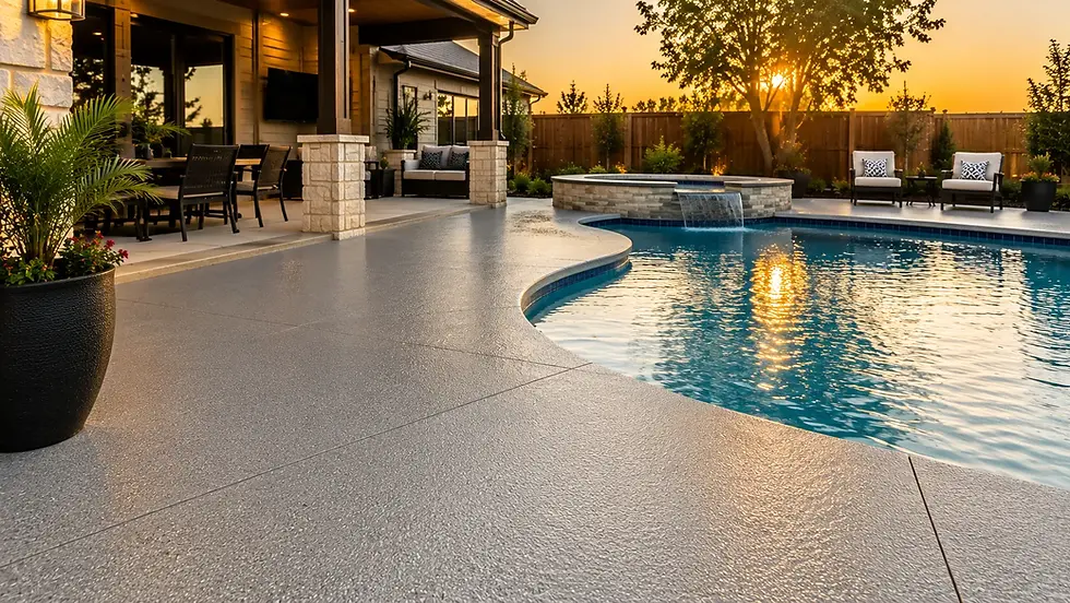 Durable concrete coating protecting a pool deck from Texas heat and wear