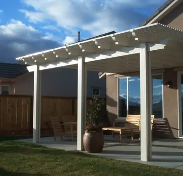 White wooden pergola patio cover