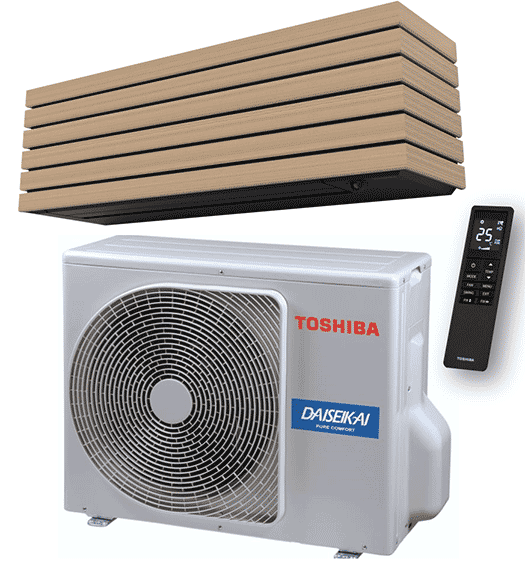 Toshiba värmepump Daiseikai installation skandinaviskt hem trä Malmö installatör av värmepumpar från Toshiba trä modell