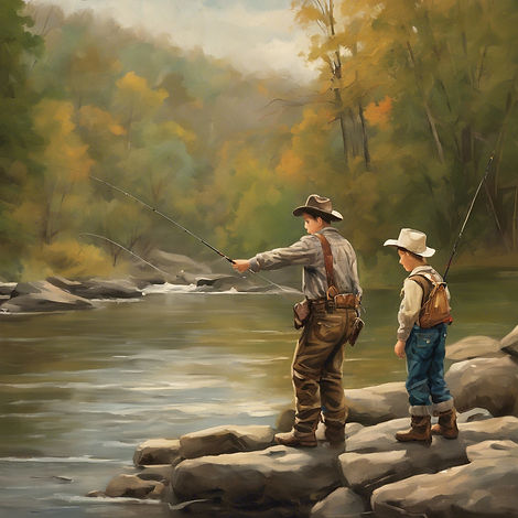 Cowboy fishing for trout with a boy in Pennsylvania.jpg
