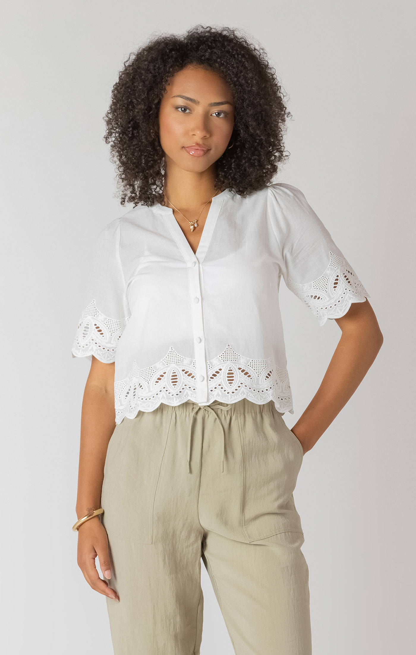 Room 34 2723740 - Eyelet Trim Blouse