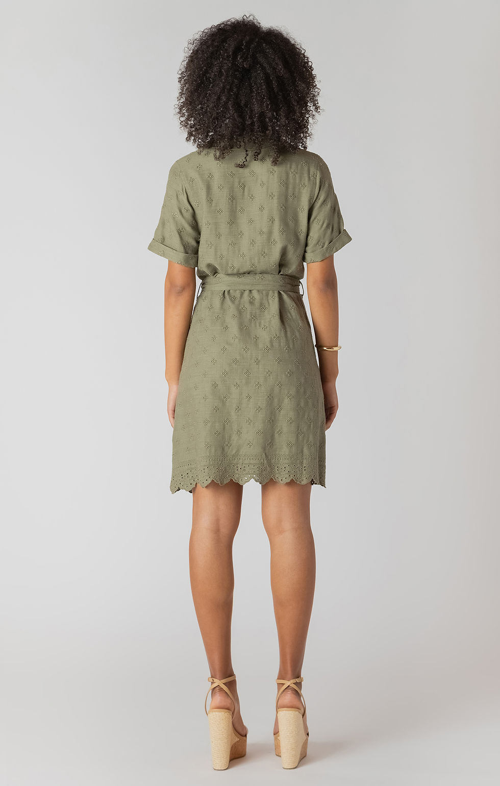 Thumbnail: Room 34 2722621 - Linen Belted Eyelet Mini Shirt Dress