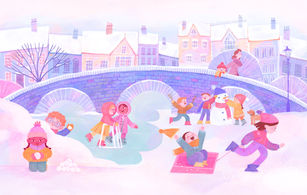 Illustration of kids playing in the snow