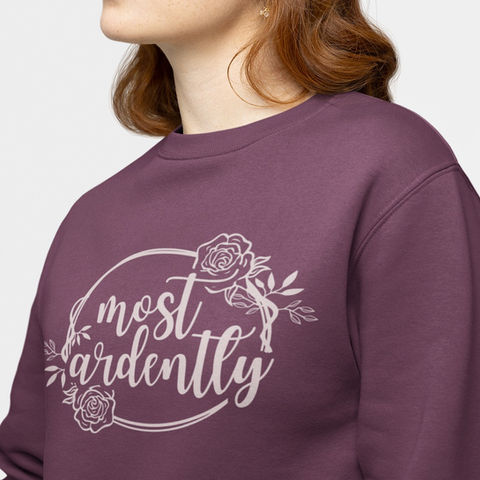 purple jane austen sweatshirt with pink most ardently rose design