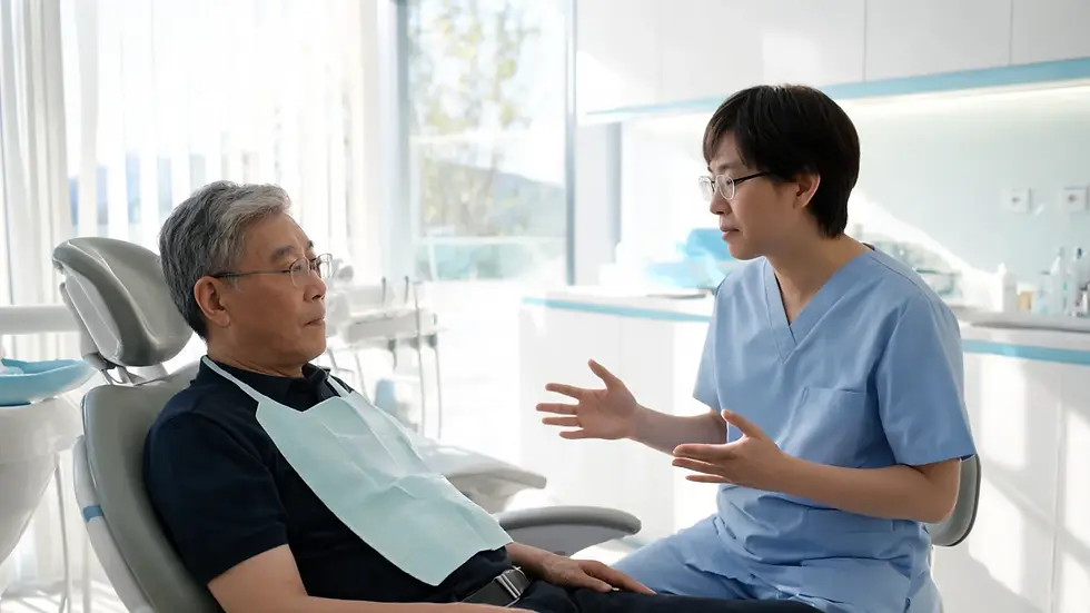 Dentist talking with a patient about the cause of his tooth sensitivity