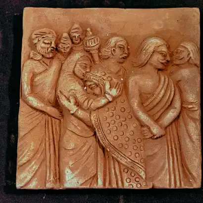 Thumbnail: Handmade terracotta tiles depicting scenes of Mahabharat -set of 24