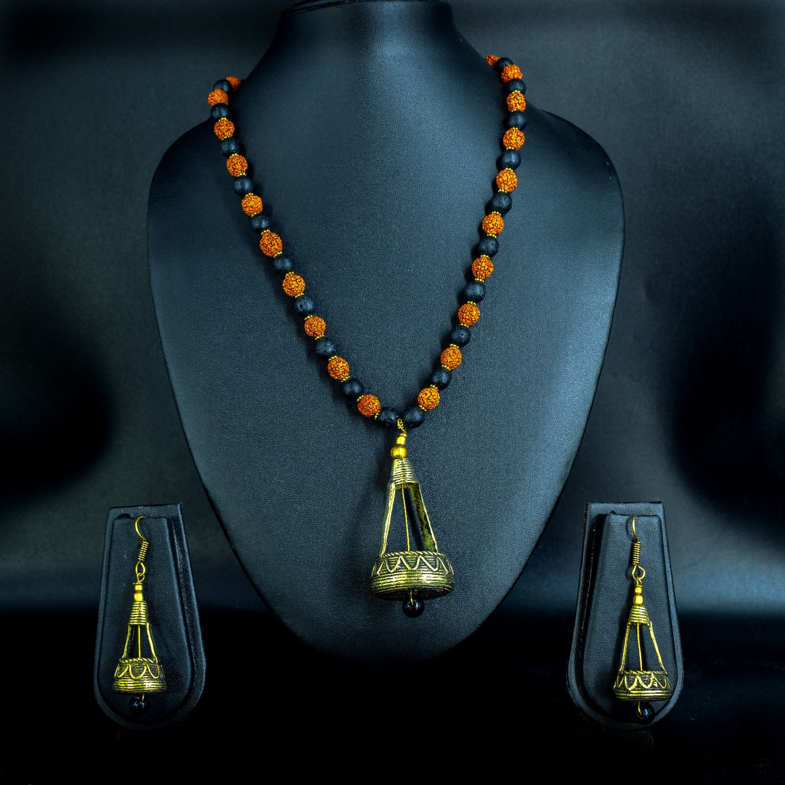 Dokra tribal jewellery set with ektara motifs for Saraswati Puja