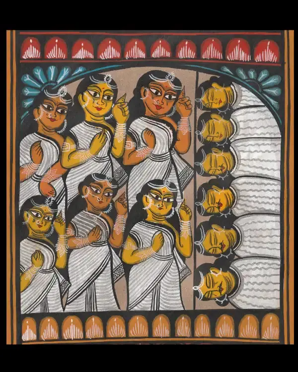 Thumbnail: Hindu Snake Goddess Maa Manasa & Behula Pattachitra - Indian Folk Art Painting 