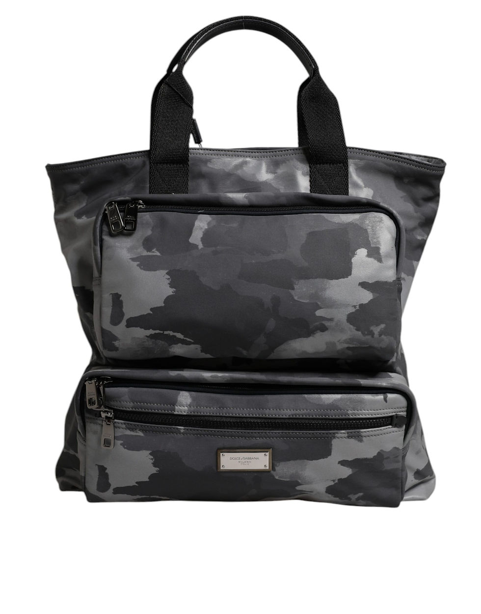 Thumbnail: Gray Camo Cotton Multiple Compartments Tote Bag
