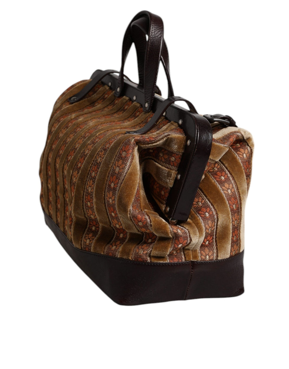 Thumbnail: Beige Maroon Velvet Leather Jacquard Travel Handbag Bag
