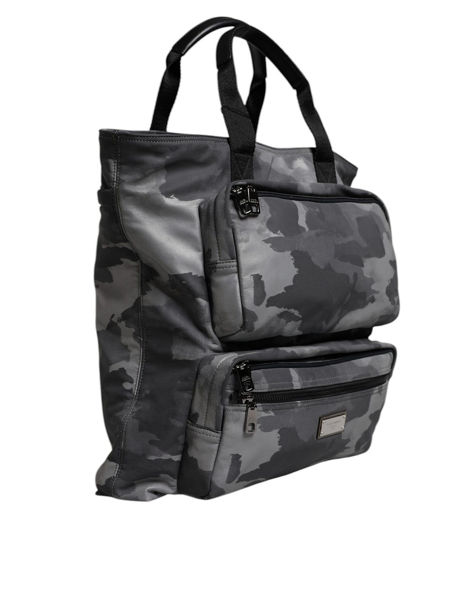 Thumbnail: Gray Camo Cotton Multiple Compartments Tote Bag