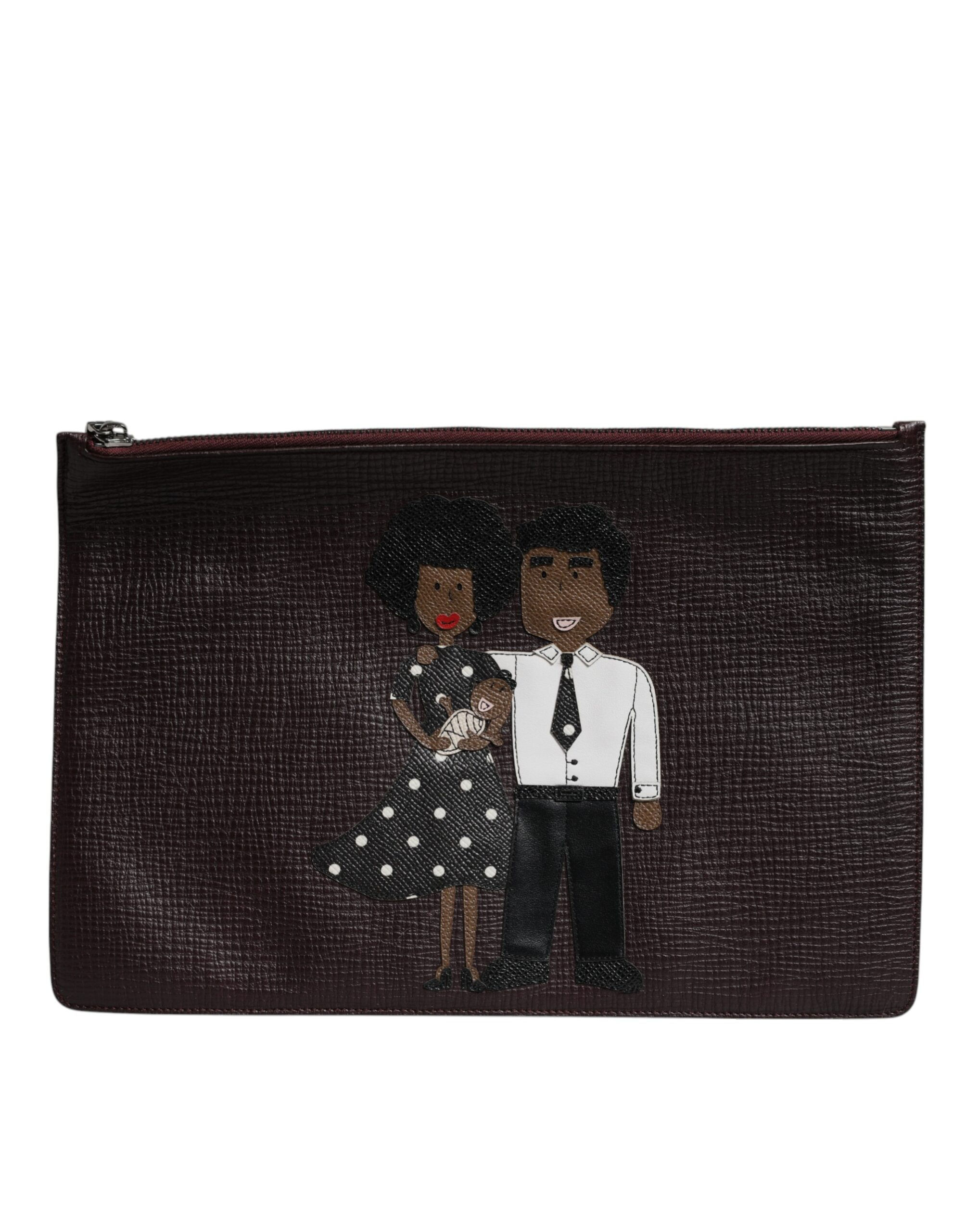 Brown Leather #DGFAMILY Embellished Men Clutch Pouch Bag