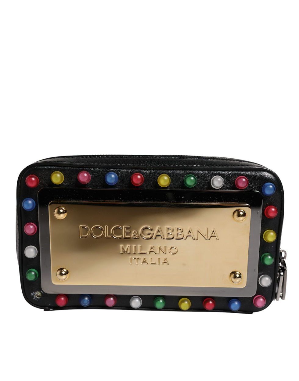 Thumbnail: Black Leather LED Logo Wrist Strap Clutch Bag