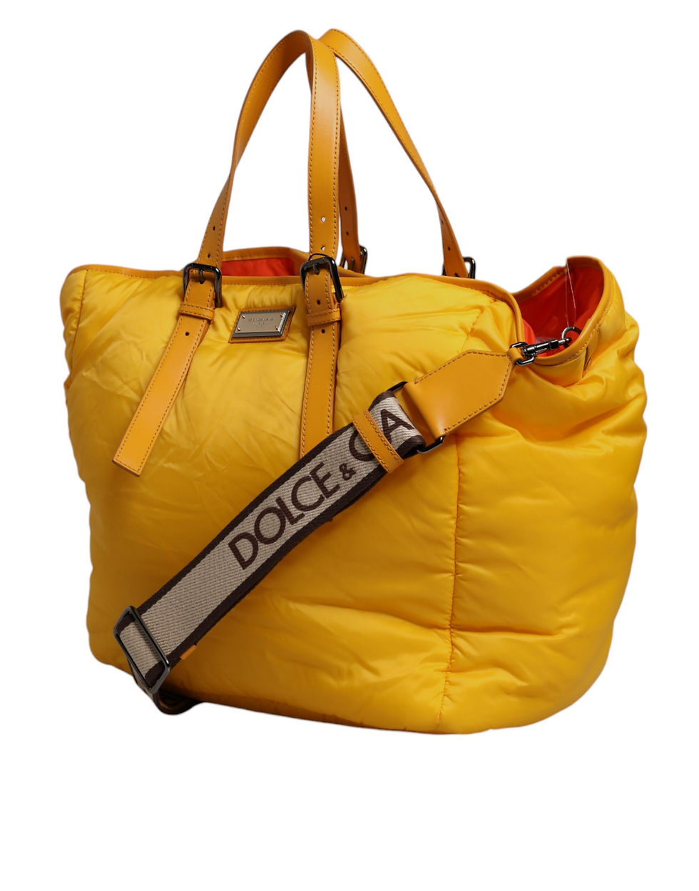 Thumbnail: Yellow Orange Nylon Logo Plaque Hand Shoulder Duffle Bag