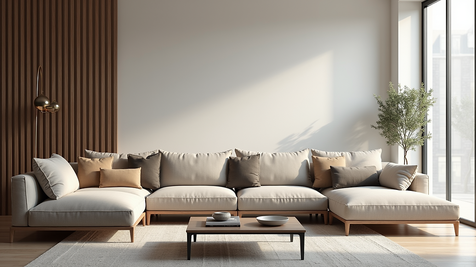 Eye-level view of a stylish modular sofa arrangement in a modern living room