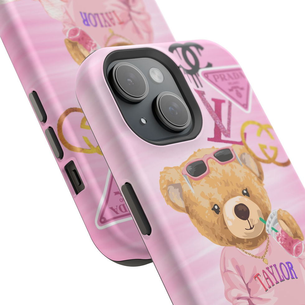 Thumbnail: Pink Preppy Teddy Bear Designer Logo Impact Phone Case — Personalized