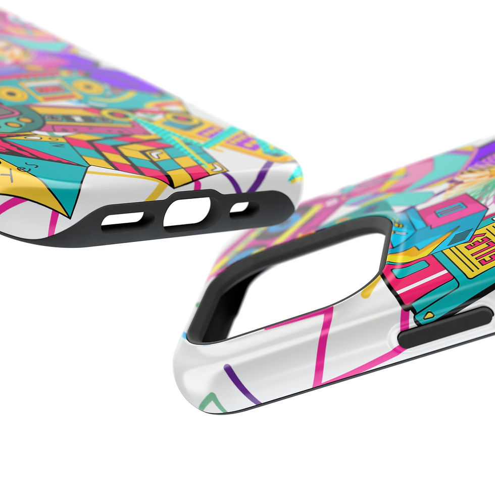 Thumbnail: Retro Pop Phone Case — 90s Neon Cassette & Rubik's Cube Impact-Resistant Case