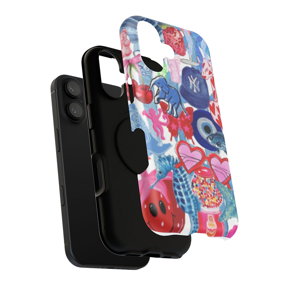 Thumbnail: Preppy Pink and Blue Collage Vibrant  Phone Cases - Fun Collage Design 