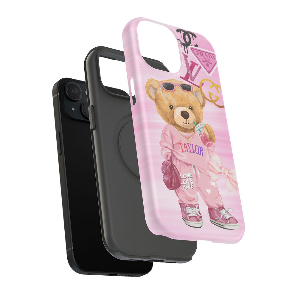 Thumbnail: Pink Preppy Teddy Bear Designer Logo Impact Phone Case — Personalized