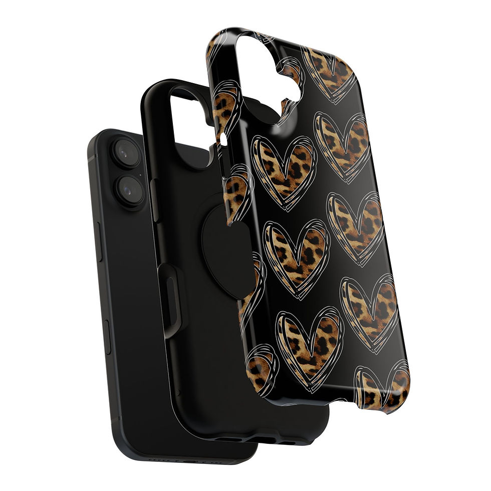 Thumbnail: Leopard Heart Impact Phone Case — Protective Leopard Print Hearts on Black