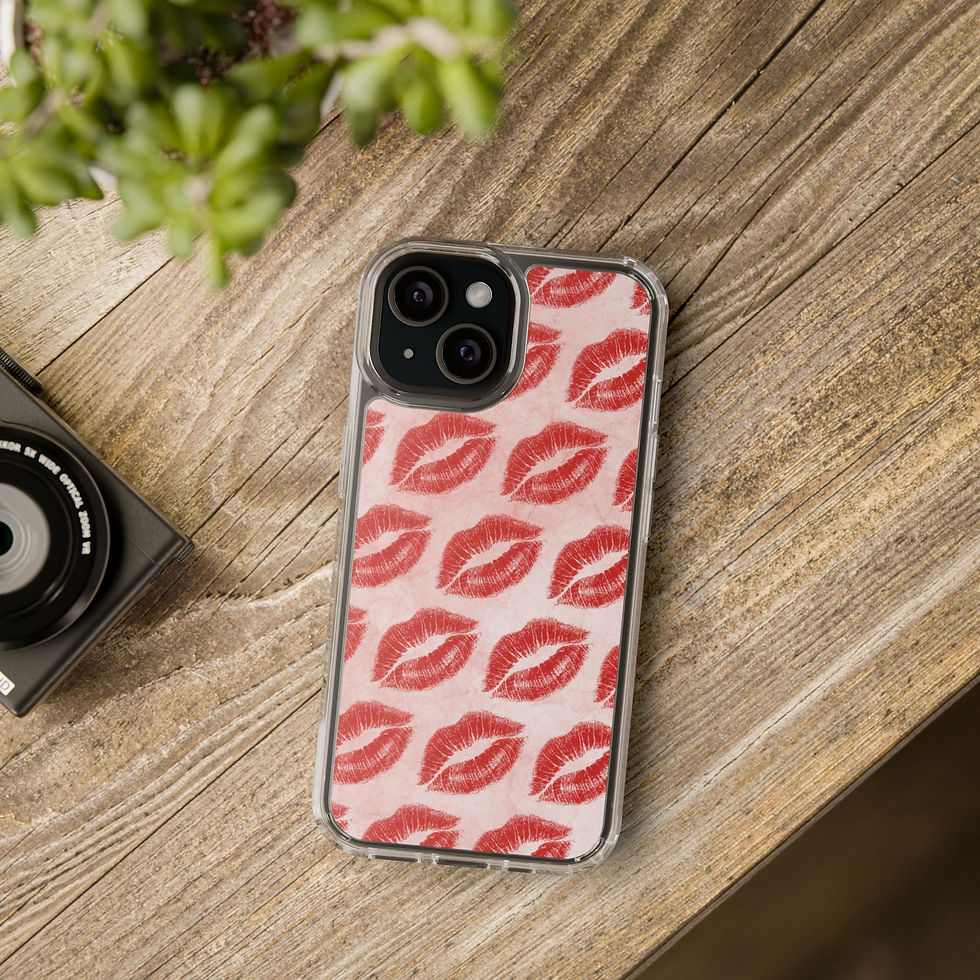 Thumbnail: Phone Case — Red Lipstick Kiss Pattern Clear Case