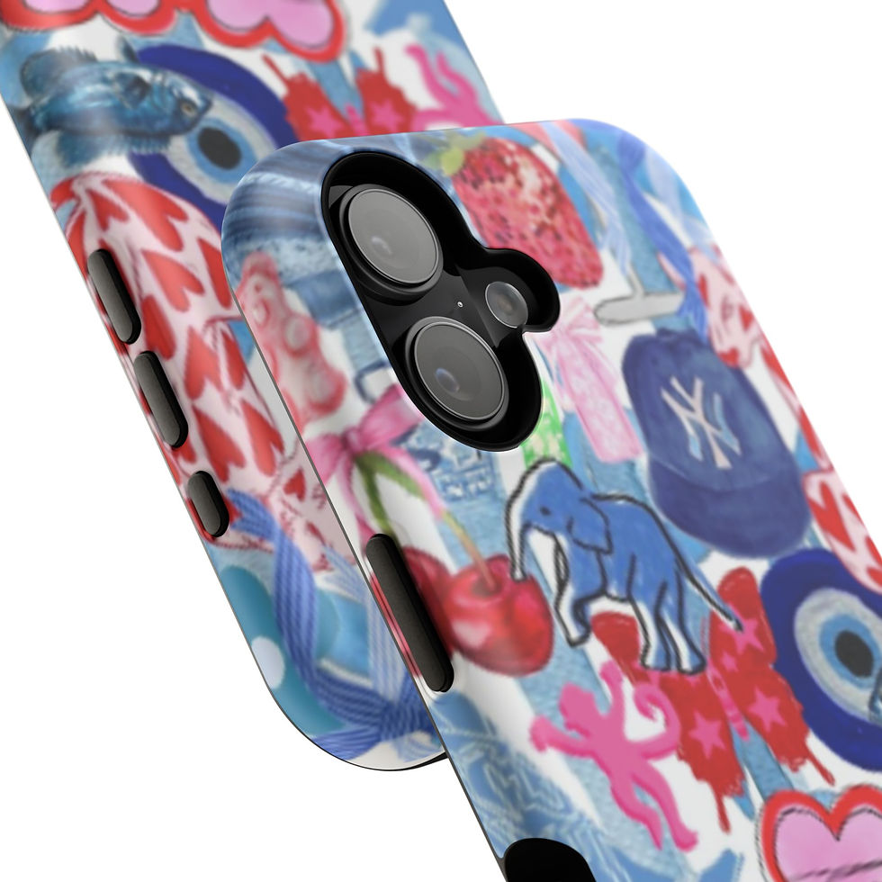 Thumbnail: Preppy Pink and Blue Collage Vibrant  Phone Cases - Fun Collage Design 