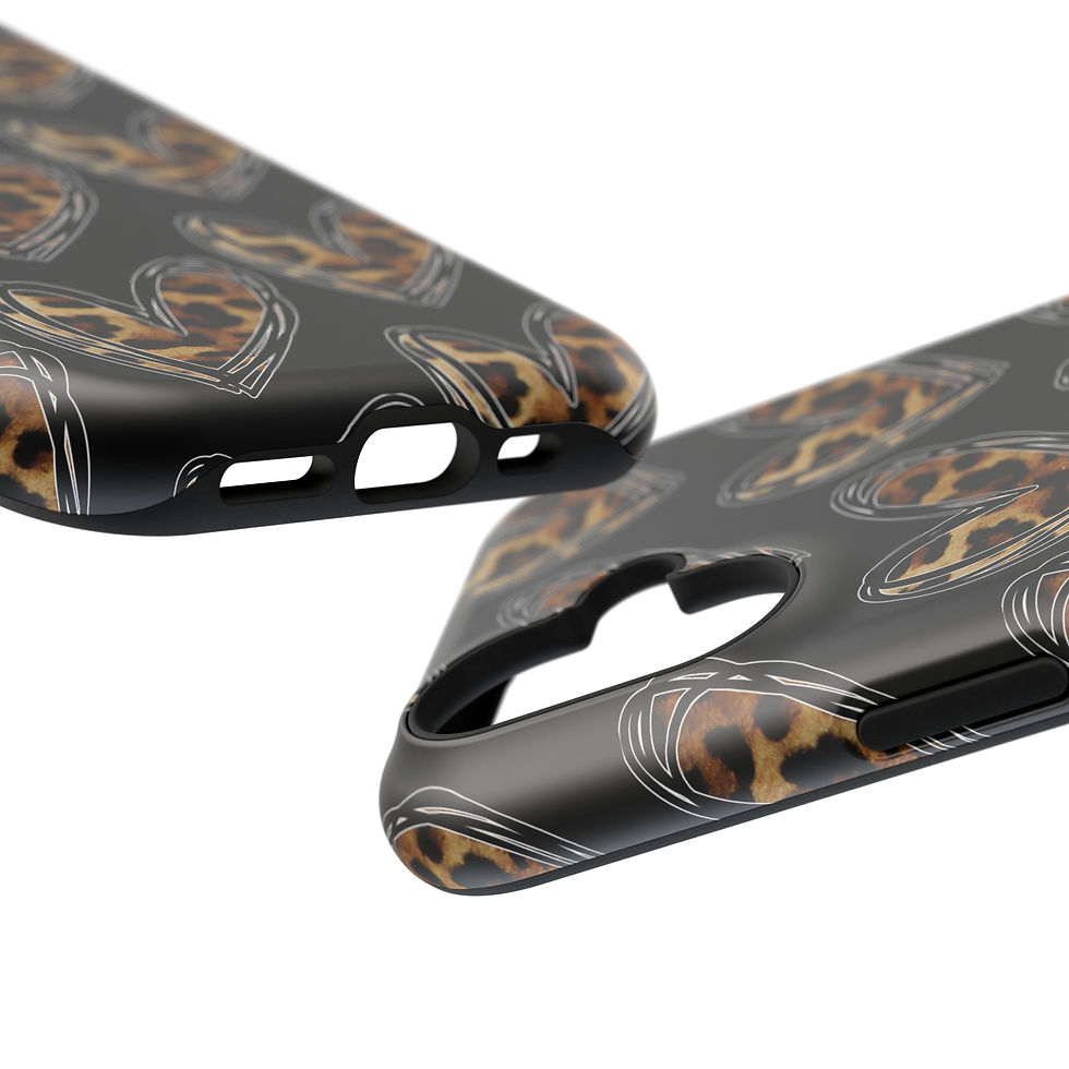Thumbnail: Leopard Heart Impact Phone Case — Protective Leopard Print Hearts on Black